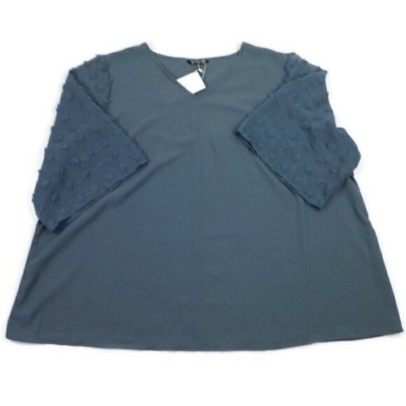 Bloomchic Stone Blue Raise Dot Mesh Patchwork Flounce Sleeve Blouse Women 26/4X - Picture 11 of 15